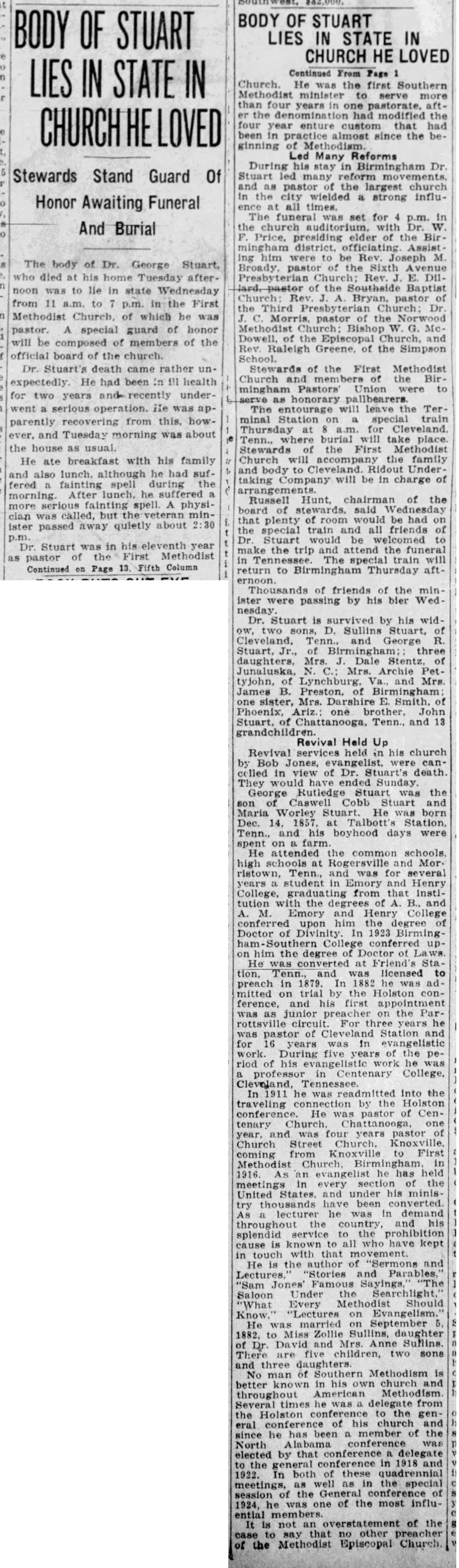 Body of Stuart Lies In State At Church He Loved